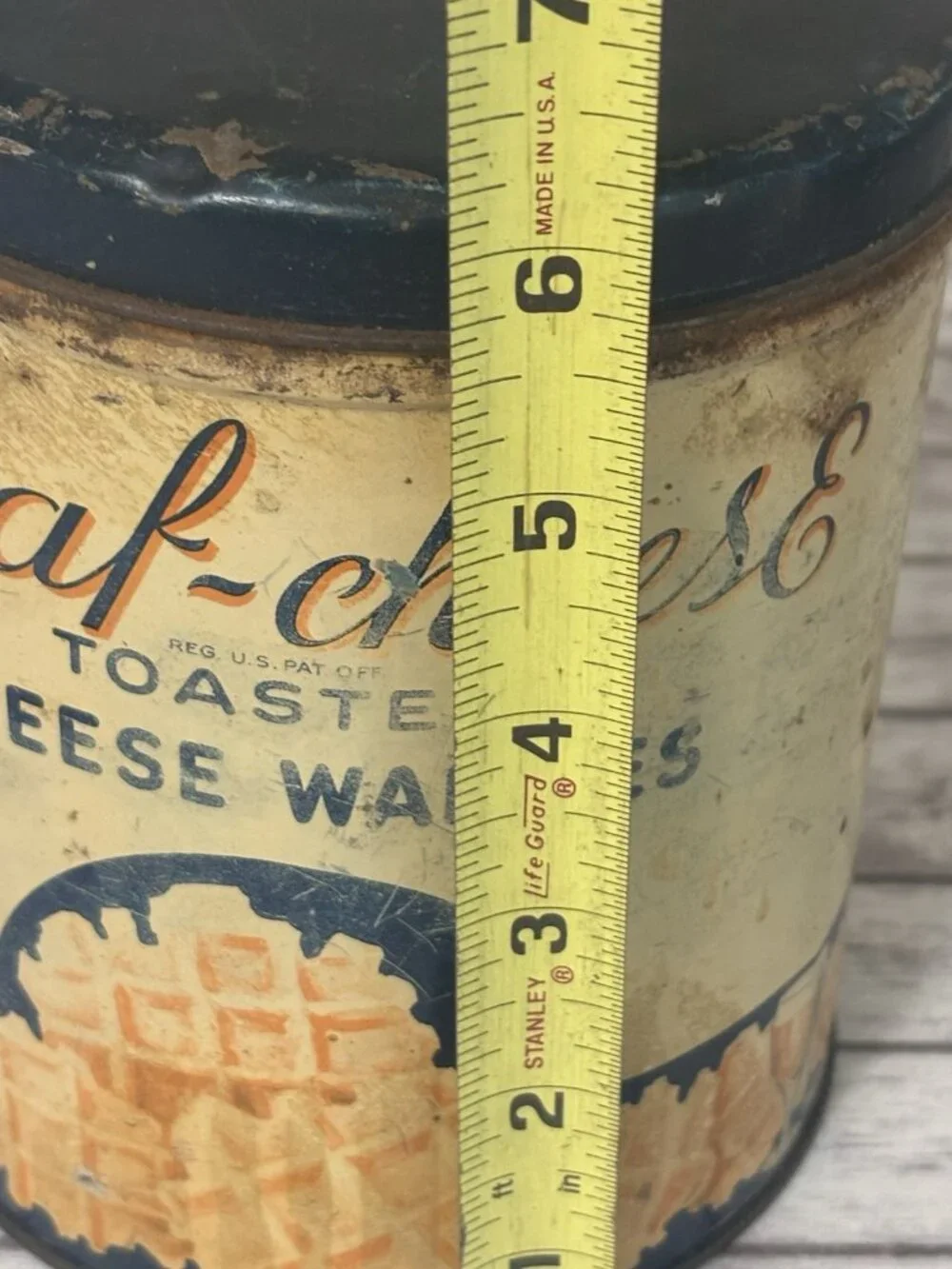 Antique Crun-Cheese  toasted WAFFIES  Advertising Tin Vintage KING KONE Crackers